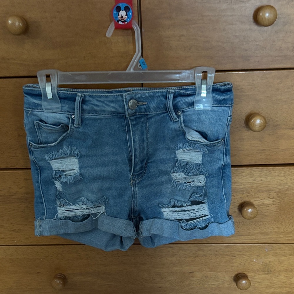 Wax Jean Distressed Rolled Cuff Denim Shorts - Blue